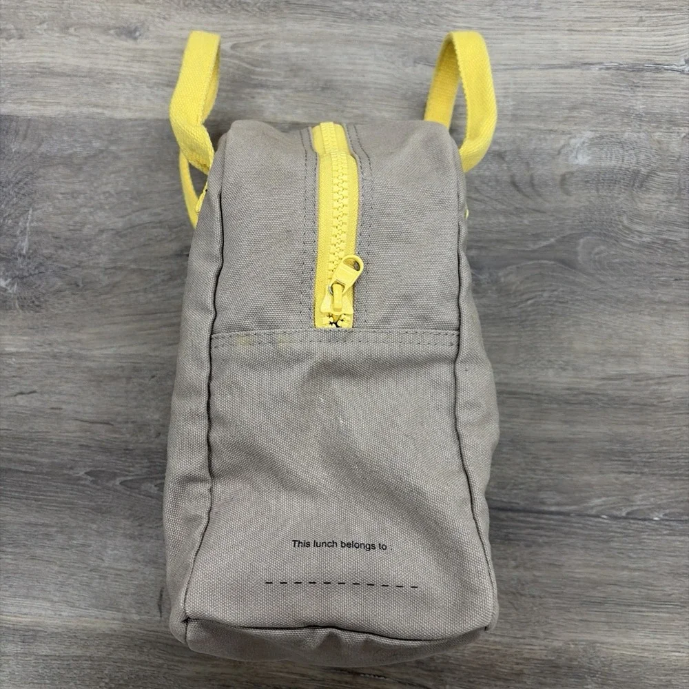 Fluf Zipper Work School Lunch Bag Grey Canvas Yellow Interior Pack Organic